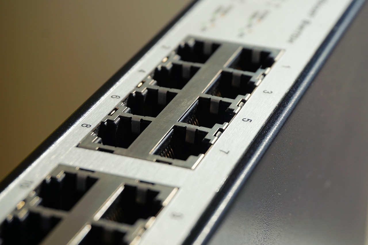 RailTel Haryana LAN order: close-up of ethernet ports on a network switch