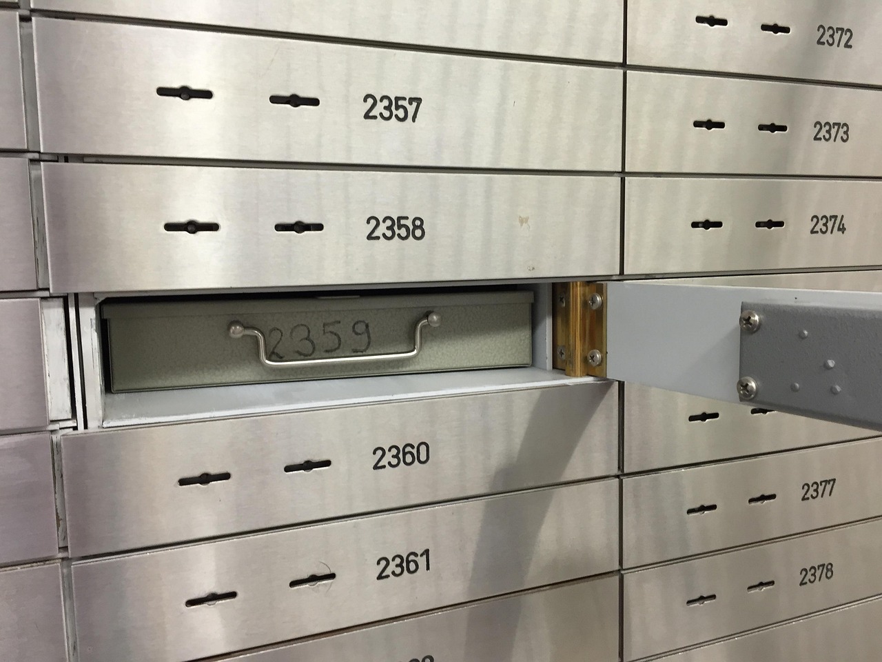 Bank of Maharashtra Q2 results: rows of numbered safe deposit lockers inside a bank vault, one drawer pulled open