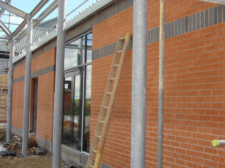 Bull put ladder options strategy: a wooden ladder leaning against a brick wall on a building site