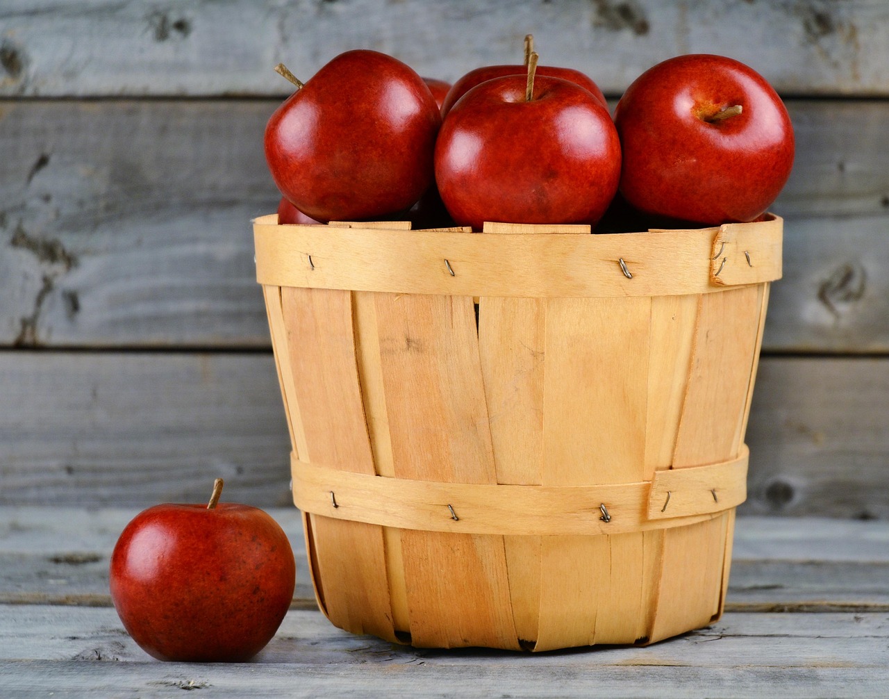 Dividend payout ratio: a basket of red apples with one apple set aside, like the share of profit a company hands out