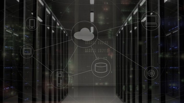 OFSS Q2 results: banking software servers in a data centre with cloud network icons