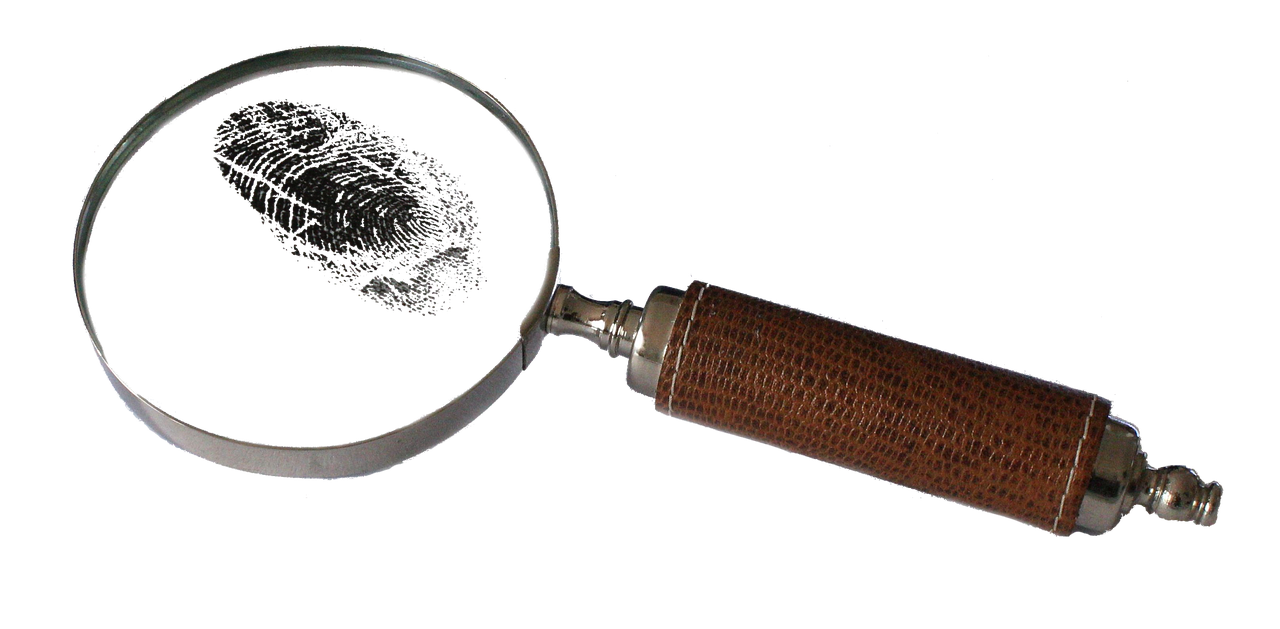 Beneish M-score concept: a magnifying glass over a fingerprint, like an analyst searching accounts for signs of earnings manipulation
