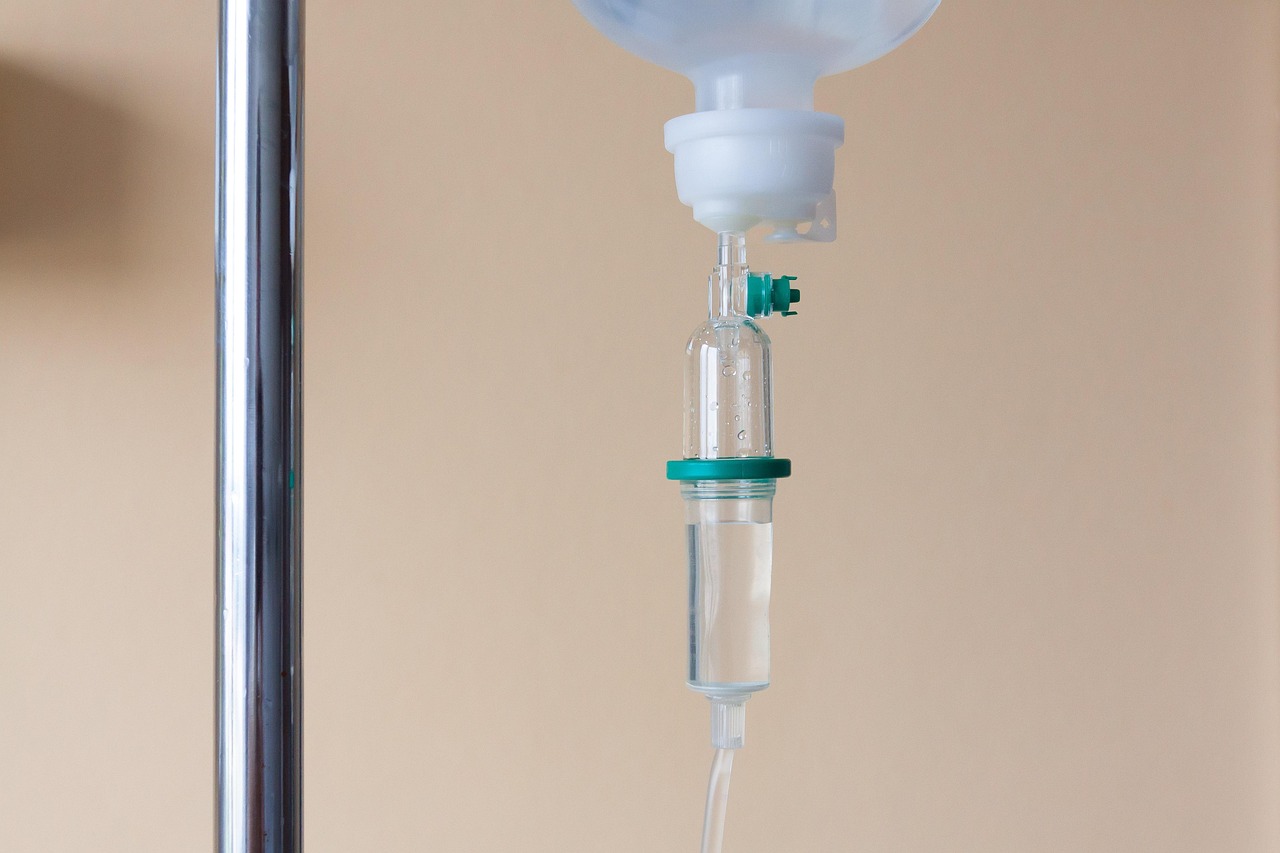 Sun Pharma Unloxcyt NCCN update: an intravenous infusion drip hanging in a hospital ward