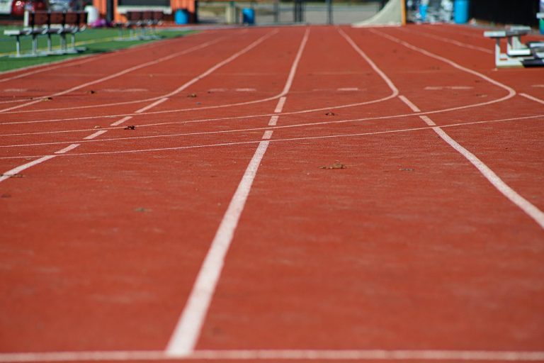 Intraday momentum index concept: empty running track lanes stretching from start to finish