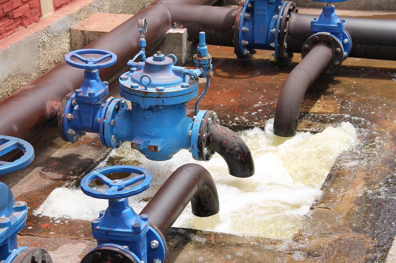 Market facilitation index idea: water gushing out of pipes controlled by blue valves