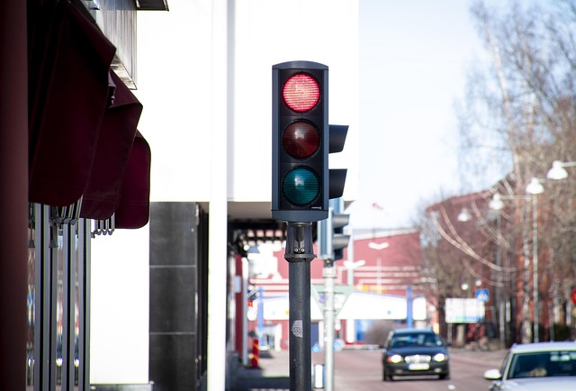 Market-wide circuit breaker on NSE: a red traffic light holding traffic on a city street