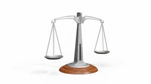 Potential risk class matrix: a metal balance scale weighing rate and credit risk