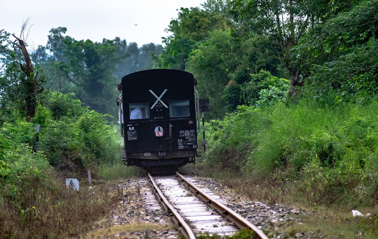 RailTel order win: an Indian Railways coach on a single track through green countryside
