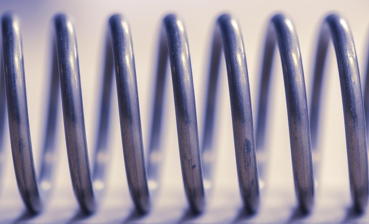 Short covering rally meaning: close-up of a steel coil spring under tension